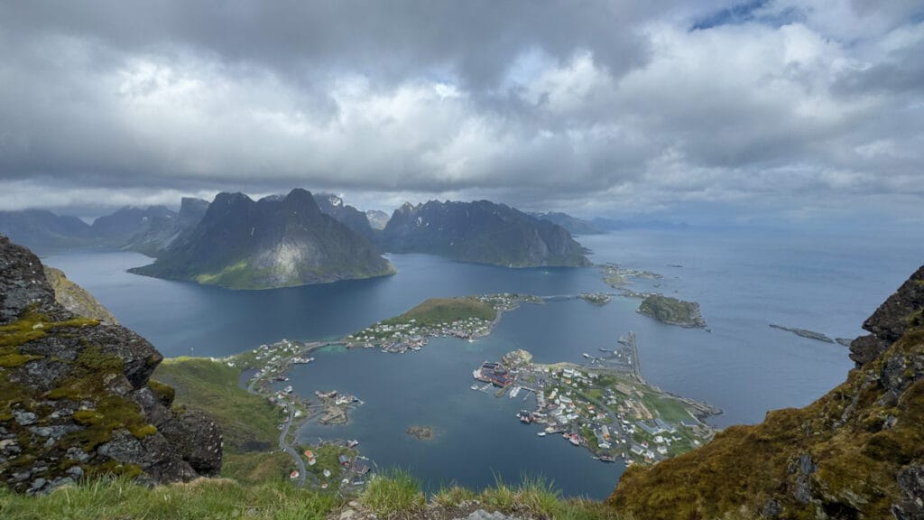 Reinebringen hiking trail at Lofoten. View from the top